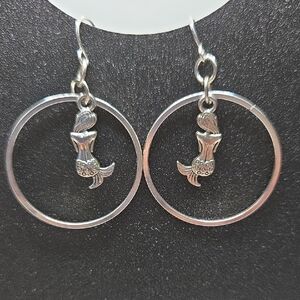 Handmade Silver Mermaid Hoop Earrings 2"